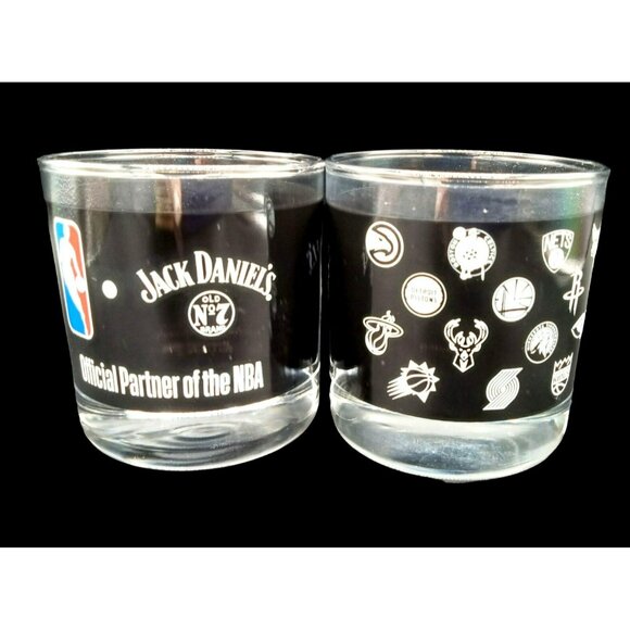 Pair of Jack Daniels Old No 7 NBA Drinking Rocks Glasses Team Logos Barware 3.25 - Picture 1 of 13